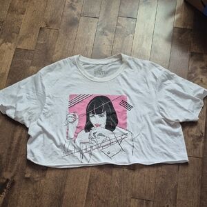 Women Pulp Fiction Graphic Crop Tee - White with Pink Design Xl